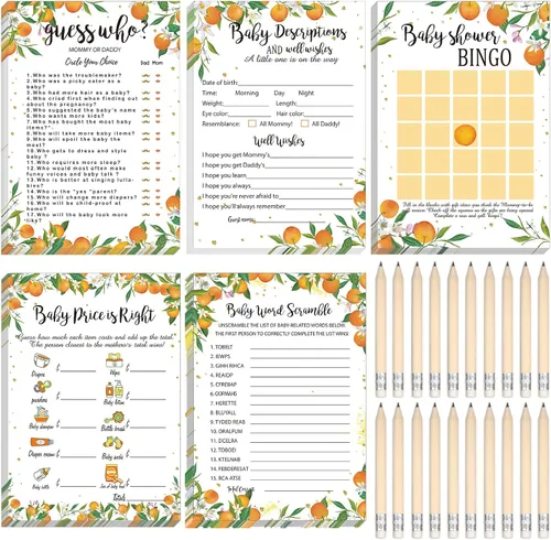 Vista 18 de Yinder 145 tarjetas de actividades para juegos de baby shower con 20 lápices, incluye descripción de bingo para bebés y deseos, adivina quién es