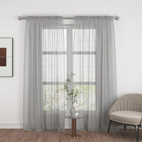 Vista 102 de UPOPO Paneles de Cortina Beige Pequeños Cortinas Transparentes de Gasa de 16 Pulgadas de Largo Cortinas de Cocina de Voile con Textura de Lino