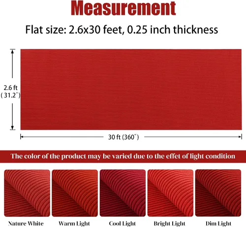 Vista 3 de HOMBYS Alfombra roja extra gruesa de 450 GSM para fiestas y eventos, 2.6 x 30 pies, camino de pasillo rojo para ceremonia de boda, alfombra