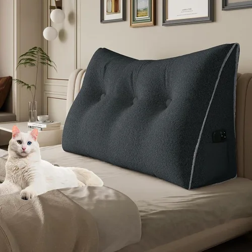 Vista 69 de Almohada de cuña doble gruesa de 8 libras para cabecero de dormitorio universitario, almohada de cuña de terciopelo con respaldo triangular