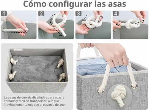 Vista 3 de StorageWorks - Cajas contenedoras con tapas, cajas de almacenamiento decorativas con tapa y asas de cuerda suave, cestas de almacenamiento plegables