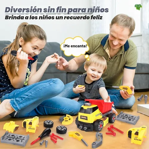 Vista 3 de FLY2SKY Juguetes desmontables 7 en 1 con taladro eléctrico desmontables para camiones, juguetes de construcción, juguete de construcción