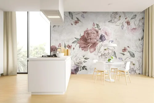 Vista 3 de Murwall Floral Walpaper Soft Peony Flower Wall Mural Purple Poppy Floral Wall Print Classical Home Decor Cafe Design
