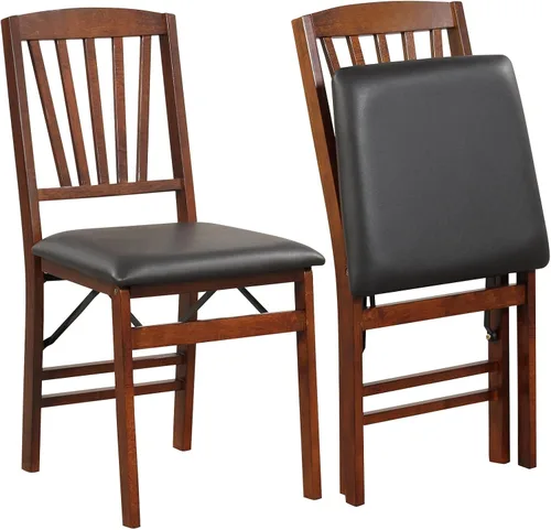 Vista 17 de Giantex Juego de 2 sillas de comedor plegables de madera negra con asiento acolchado, marco de madera maciza, carga máxima de 400 libras, sin