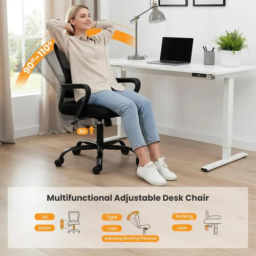 Vista 6 de Sweetcrispy Silla ejecutiva de gestión de oficina en casa, silla ergonómica de malla ajustable giratoria de escritorio para computadora con soporte