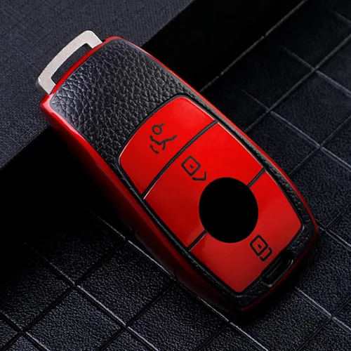 Vista 4 de TPU Leather Car Key Case Cover Keychain, for Benz A C E S G GLS CLA Class W213 W177 W205 W222 X167 AMG Protector