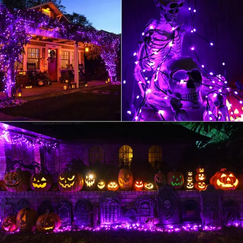 Vista 7 de Brizled Luces moradas, tira de 200 luces LED de 72 pies con temporizador, 8 modos para fiesta de Halloween en interiores y exteriores
