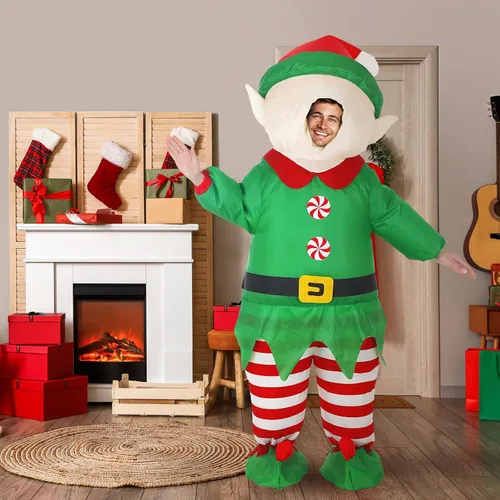 Vista 5 de Liliful Disfraz inflable de elfo de Navidad para adultos, divertido disfraz para adultos, hombres y mujeres, Navidad, Halloween, vacaciones, fiesta