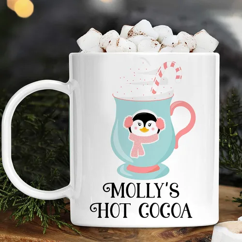 Vista 4 de Taza personalizada de los niños de los personajes del cacao caliente del día festivo con nombre, polímero ligero
