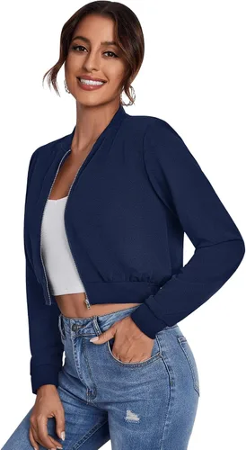 Vista 4 de SweatyRocks Chaqueta tipo bombardero de manga larga con cremallera para mujer