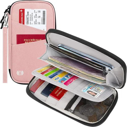 Vista 13 de BKNOOU Soporte para pasaporte familiar con bloqueo Rfid, organizador de documentos de viaje, cartera de pasaporte de viaje, impermeable, soporte 01