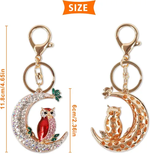 Vista 2 de Llavero de búho, llavero de diamantes de imitación de cristal, 1 juego de decoración de animales para suministros de automóvil, regalo para mujeres