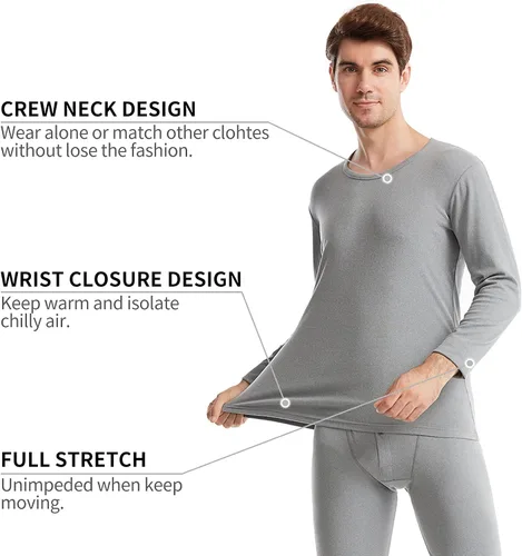 Vista 2 de Conjunto de ropa interior térmica para hombre, capa base de invierno, parte superior e inferior, ultra suave pantalones largos