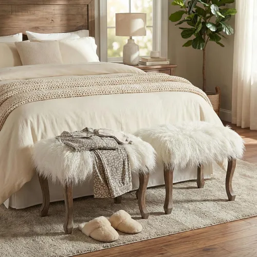 Vista 6 de Cortesi Home Harlow Bench Ottoman, 26 pulgadas, color blanco
