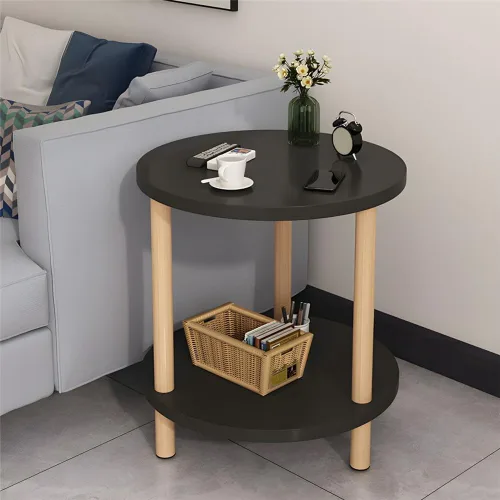 Vista 5 de Mesa auxiliar contemporánea de estilo redondo simple, mesa auxiliar de madera maciza, mesa auxiliar para espacios pequeños, mesitas de noche