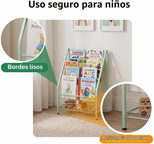 Vista 4 de JAQ Estantería infantil para niños pequeños, estante de exhibición de libros de 4 niveles orientado hacia adelante para guardería, sala