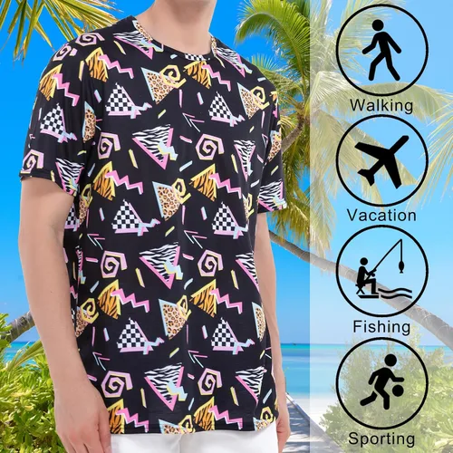 Vista 5 de M YESCUSTOM Camisetas de los años 80 y 90 para hombre, estilo retro, vintage, hip hop, discoteca, fiesta, camiseta neón grande y alta, trajes