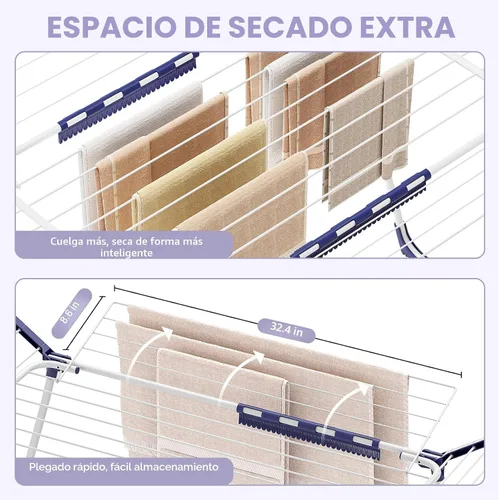 Vista 5 de APEXCHASER Tendedero de Ropa Plegable - Tendedero de Ropa de Gran Espacio, Tendedero de Lavandería con Alas con Clips para Calcetines para Colgar