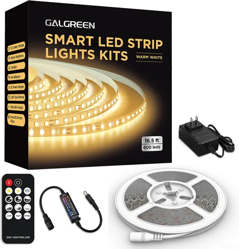 Vista 18 de Tira de luces LED blancas, tira de luz LED inteligente regulable de 16.4 pies, 6500 K, luz blanca brillante de día, adhesivo fuerte, 600 luces LED