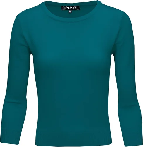 Vista 7 de YEMAK suéter de punto casual básico ligero con cuello redondo y manga 3/4 para mujer A.mk3636 - Negro