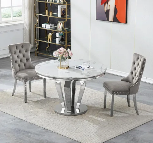 Vista 57 de Juego de mesa de comedor de mármol sintético de oro blanco de 47 pulgadas para 2, juego de mesa de comedor de cocina de 3 piezas, juego de mesa