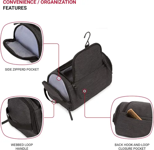Vista 3 de SWISSGEAR - Neceser colgante para hombre y mujer, kit de viaje para baño, gimnasio y ducha, color gris jaspeado
