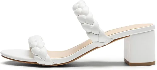 Vista 5 de DREAM PAIRS Zapatos de tacón bajo con dos correas trenzadas para mujer, puntera abierta, tacón grueso, sandalias de tacón grueso, para fiestas
