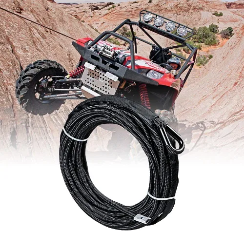 Vista 3 de Astra Depot Cable de cabrestante sintético negro de 50 pies x 1/4 pulgadas, 7000 libras, con protección contra rocas y todo el calor + tapón de goma