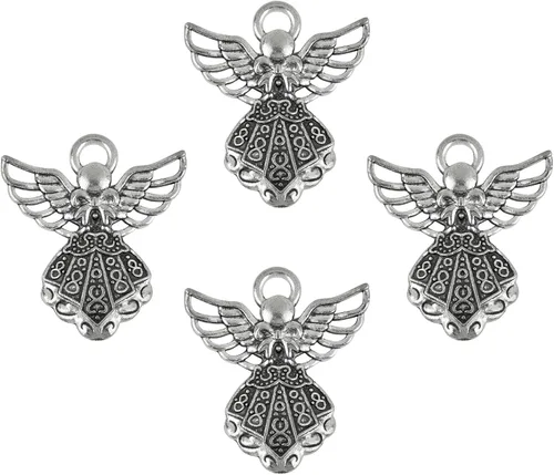 Vista 6 de Framendino, Paquete de 100 dijes de ángel de plata antigua para hacer joyas, pulseras y manualidades, aleación, No es una piedra preciosa