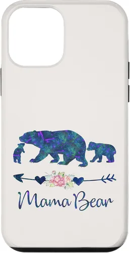 Vista 16 de Teal Blue Purple Floral Mama Bear and Two Cubs White Case for iPhone 16