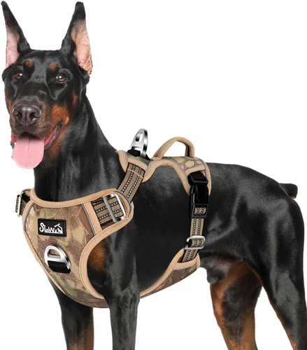 Vista 10 de SlowTon Arnés para perro sin tirones, arnés resistente sin estrangulamiento para mascotas, con 2 clips para la correa y mango vertical de fácil