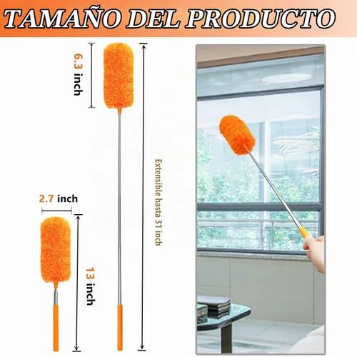 Vista 2 de Paquete de 4 plumeros de microfibra, con poste extensible y cabezal flexible, herramienta de limpieza de microfibra lavable para limpieza