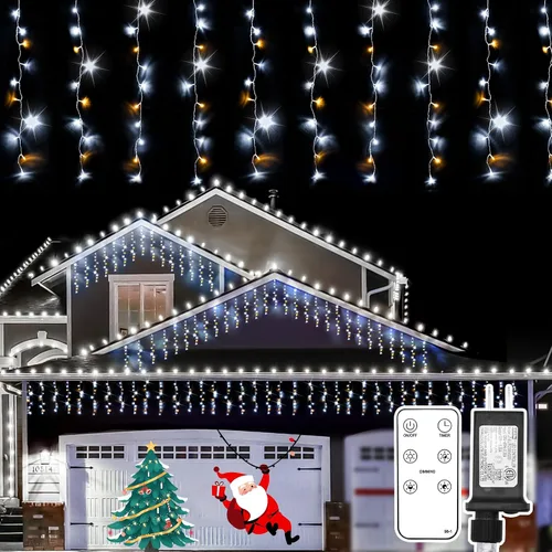 Vista 11 de suddus Luces de Carámbano de Copo de Nieve para Exteriores, 10.7 pies, 168 Luces LED de Cadena Navideñas Conectables Enchufables con 14 Tiras Azul