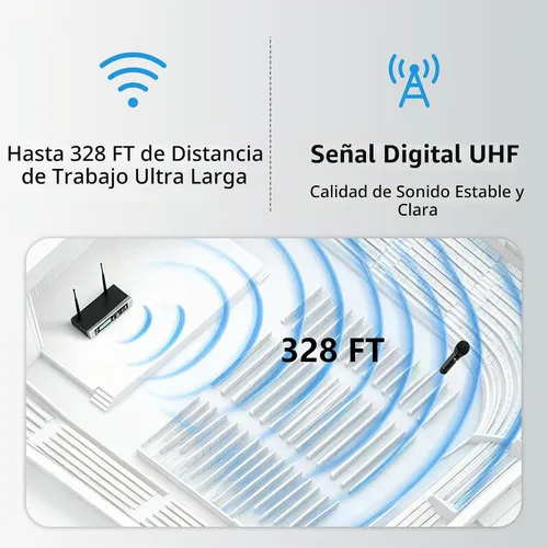 Vista 6 de PRORECK UK-2000 UHF Sistema de micrófono inalámbrico de 2 canales con dos micrófonos de mano, rango de frecuencia seleccionable 560, perfecto