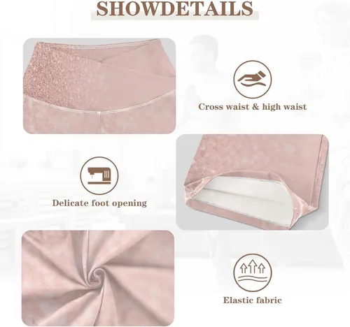 Vista 4 de Pantalones de trabajo de yoga con purpurina dorada rosa para mujer, pantalones elásticos para mujer, leggings acampanados