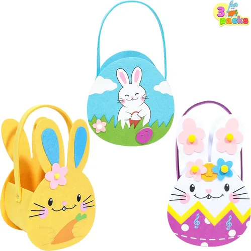 Vista 7 de JOYIN 3 cestas de Pascua, cestas de conejo de Pascua para niños, caza de huevos de Pascua, recuerdos de fiesta de Pascua, cubo de caza de huevos