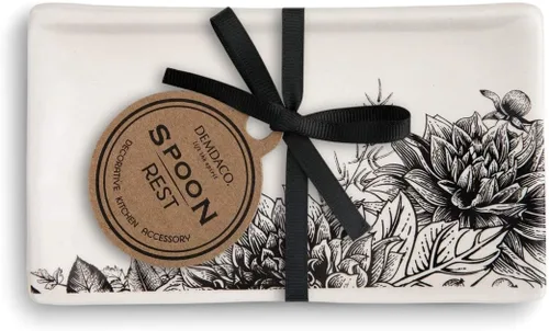 Vista 2 de DEMDACO Floral brillante blanco y negro 6 x 3.5 gres cerámica diario cocina rectangular cuchara resto