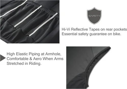 Vista 5 de CEROTIPOLAR Chaleco de ciclismo para hombre con 3 bolsillos de carga con cinta reflectante, chaleco de ciclismo micro Softshell resistente al viento