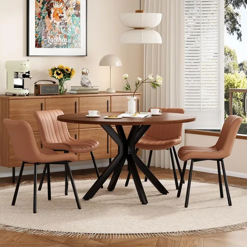 Vista 12 de Soohow Mesa redonda de cocina de comedor de madera maciza de 47.2 pulgadas para 4-6 personas con base de pedestal que se interseca