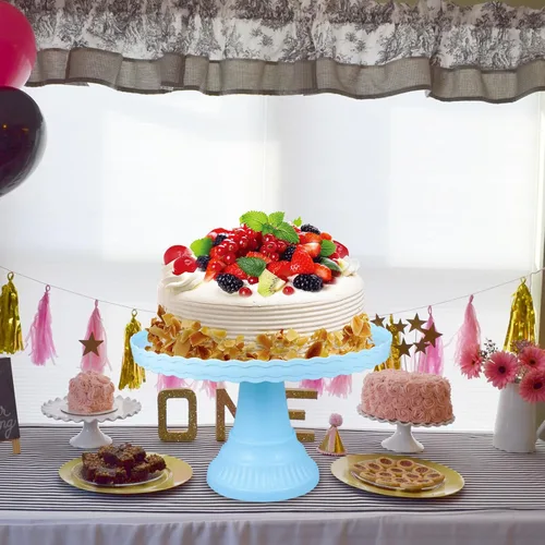 Vista 7 de PRETYZOOM Soporte de plástico para tartas con pies, redondo, soporte para cupcakes, cumpleaños, boda, elevado, para tartas, pasteles, macarrones