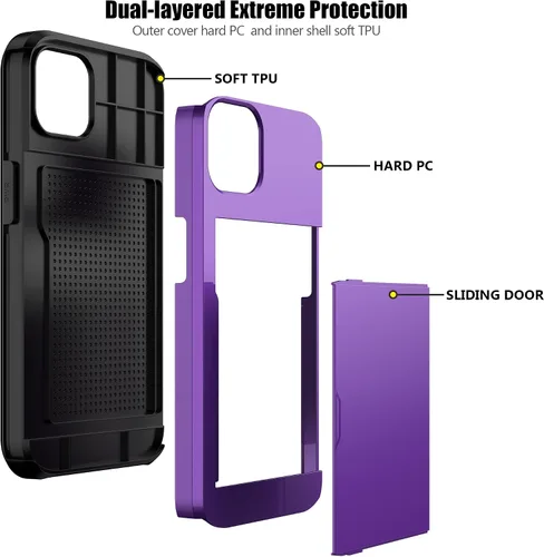 Vista 89 de Nvollnoe - Funda para iPhone 14 con tarjetero [tienda de 5 tarjetas] Negro - Almacenamiento más grande