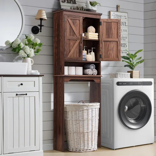 Vista 6 de ACCOHOHO 67" Tall Farmhouse Over The Toilet Storage Bathroom Cabinet, Brown Marrón