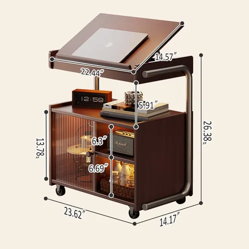 Vista 2 de Mesa auxiliar de madera maciza con ruedas, mesa auxiliar con almacenamiento, armario de almacenamiento multifuncional con amplio espacio para sala