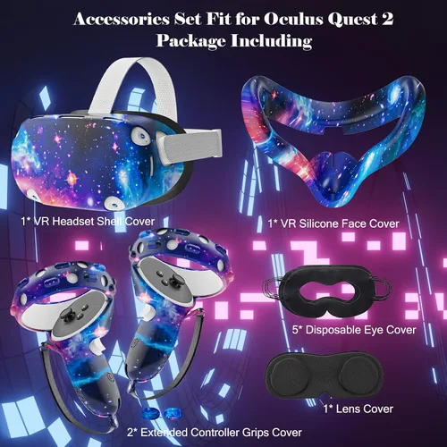 Vista 5 de Accessories Compatible with Oculus Quest 2 Silicone Touch Controller Grip Cover, Face Cover, Headset Shell Cover, Protective Lens Case, Disposable