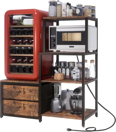 Vista 9 de Soporte para Mini Refrigerador con Almacenamiento, Microondas y Soporte para Mini Refrigerador con Toma de Corriente, Barra de Café, Panadero