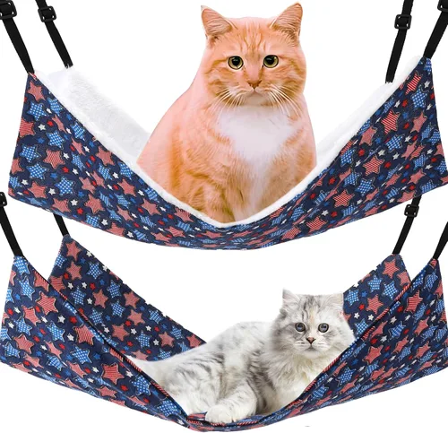 Vista 8 de Admaison Hamaca para Gatos para Jaula Colgante Reversible Paquete de 2, Cama Hamaca para Mascotas Ajustable, Hamaca Suave para Dormir para Gatos