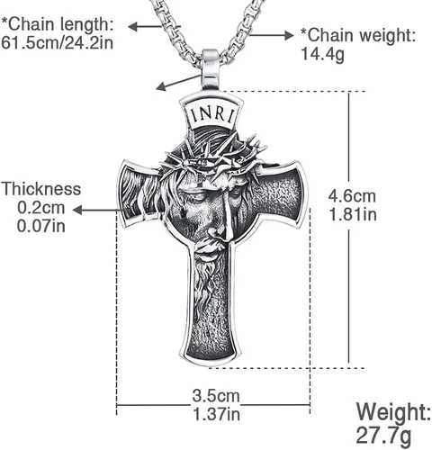 Vista 2 de NIGHTCRUZ INRI Collar de Jesucristo collar con colgante de cruz con corona de espinas Jesús