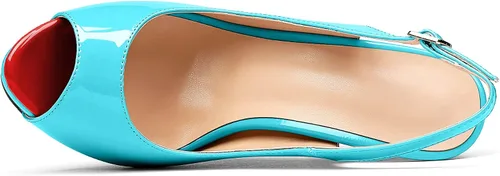 Vista 3 de AUMOTED Zapatos de tacón de aguja para mujer, tacón alto, plataforma de patente, tacón de aguja sólido, punta abierta, zapatos de vestir para citas