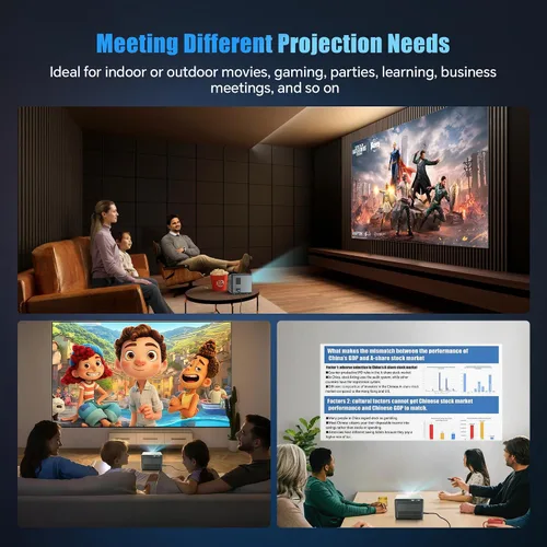 Vista 8 de [Netflix oficialmente y aplicaciones integradas] Mini proyector con WiFi y proyector Bluetooth HD 1080P, 1200 ANSI, proyector de video automático