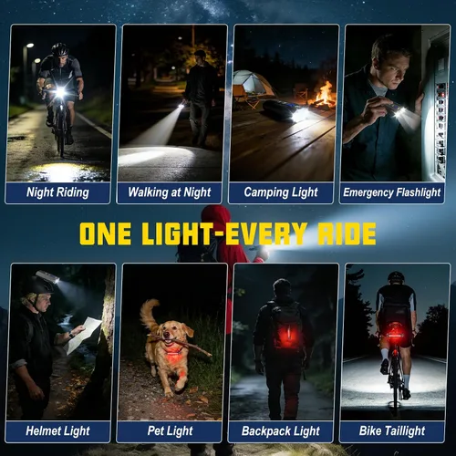 Vista 6 de Luces de bicicleta para montar por la noche, 8000 lúmenes, luz trasera súper brillante para bicicleta, luz de bicicleta recargable de 5800 mAh